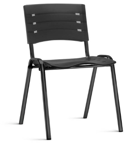 Cadeira NEW ISO Fixa Empilhável | Estrutura Preta - Assento e encosto Preto 