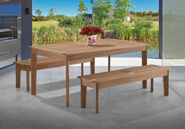 Mesa Churrasqueira Primavera para Área Externa Retangular 0,86 cm X 1,60 m - Madeira Eucalipto, Acabamento Stain Jatobá - Espaço Casa e Jardim 