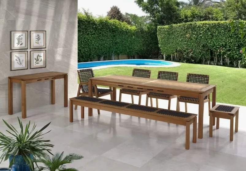 Mesa de Jantar em Madeira Corda Preta | Linha Traço - Alt. 0,75 cm X Larg. 2,20 cm X Prof. 0,93 cm - Espaço Casa e Jardim