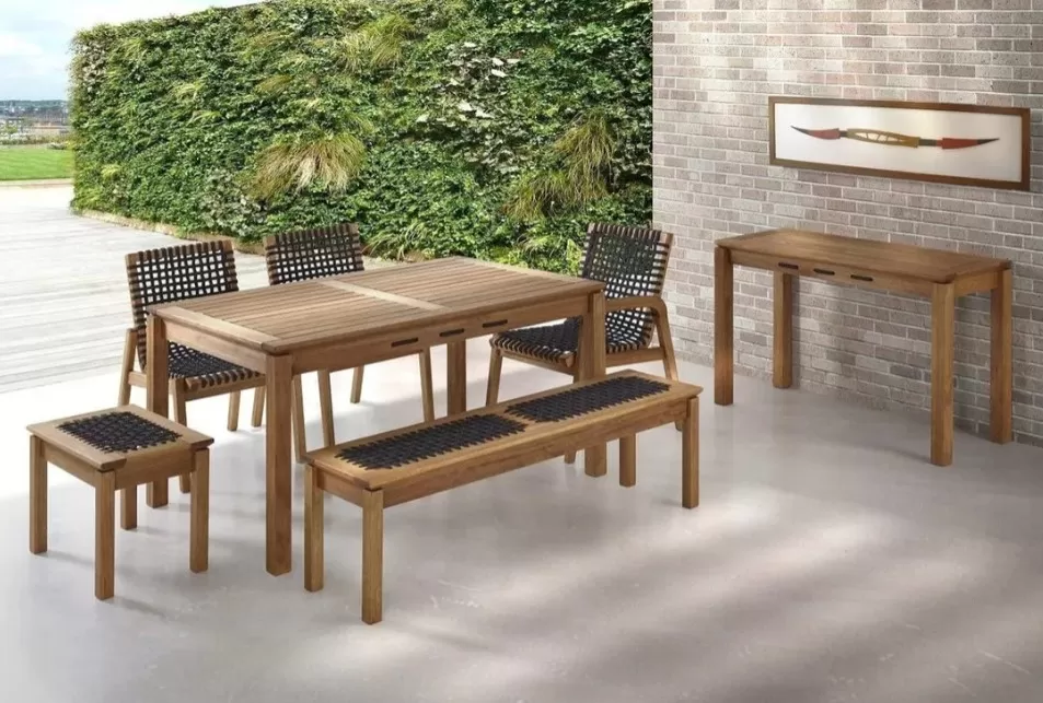 Mesa de Jantar em Madeira Corda Preta | Linha Traço - Alt. 0,75 cm X Larg. 1,40 cm X Prof. 0,93 Cm - Espaço Casa e Jardim