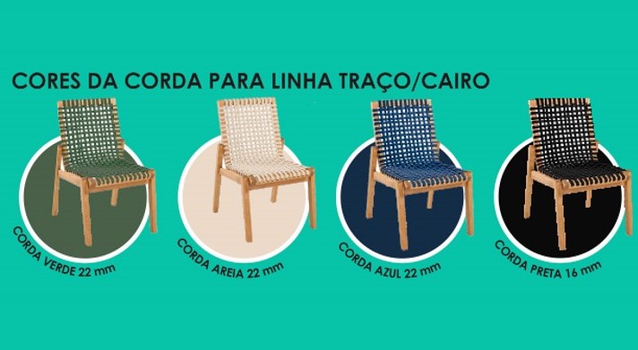 Cadeira Em Madeira Corda Areia | Linha Traço *Sem Braço - Alt. 0,85 cm X Larg. 0,52 cm X Prof. 0,62 cm