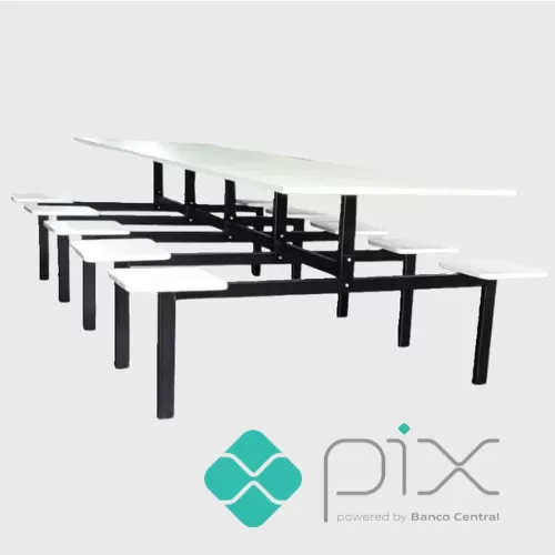 Mesa para Refeitório Industrial 06 Lugares - TAMPO E BANCOS EM MDF 18MM | Barra W - PROMOÇÃO VIA PIX!!