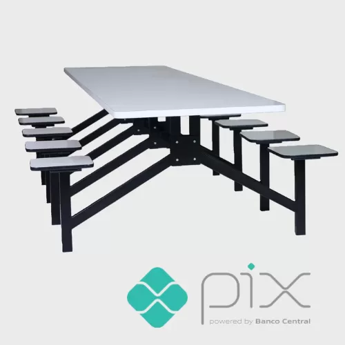 Mesa para Refeitório Industrial 10 Lugares - TAMPO BI-PARTIDO E BANCOS EM MDF 18MM | Barra W - PROMOÇÃO VIA PIX!!