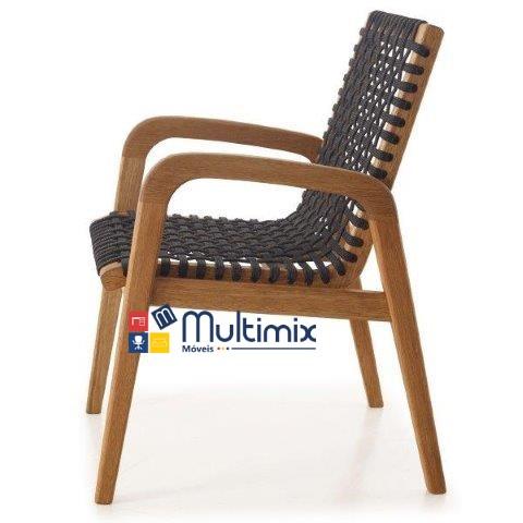 Cadeira em Madeira Corda Preta | Linha Traço - Alt. 0,82 cm X Larg. 0,53 cm X Prof. 0,54 cm *com Braço - Espaço Casa e Jardim