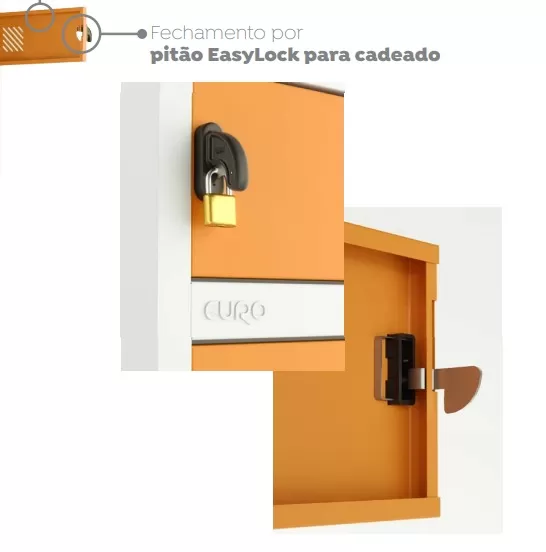 Locker em aço | Porta Celular e Objetos - 10 Portas | Fechadura Easylock - Pitão para cadeado, Cores Diversas