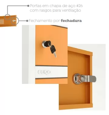 Locker em aço | Porta Celular e Objetos - 10 Portas | Fechadura - com chaves, Cores Diversas