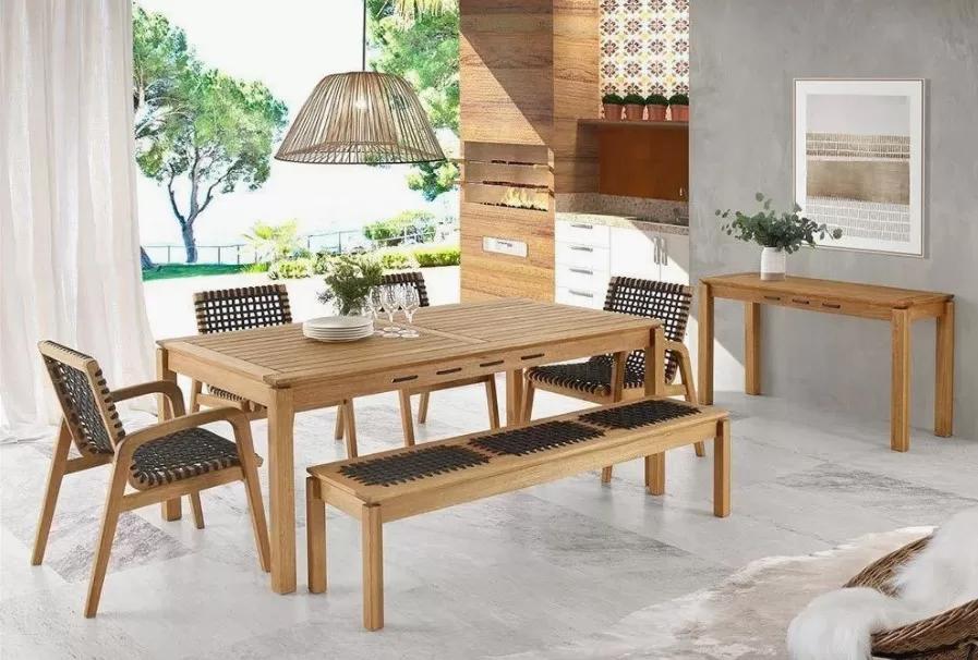 Banco em Madeira Corda Preta | Linha Traço - Alt. 0,43 cm X Larg. 1,80 cm X Prof. 0,37 cm - Espaço Casa e Jardim