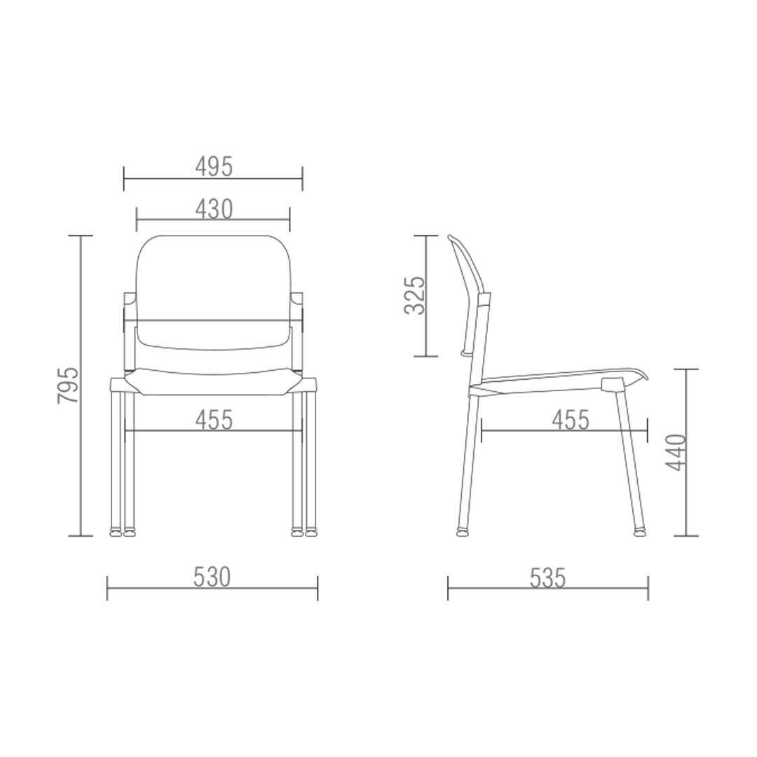 Cadeira LEAF Fixa Empilhável | Estrutura preta ou cinza - Assento Estofado *Com braço