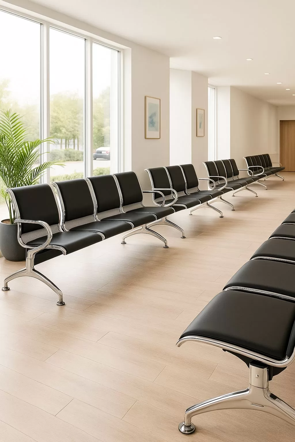 Longarina Aeroporto Charm 4 Lugares - Metálica Cromada | Estofada