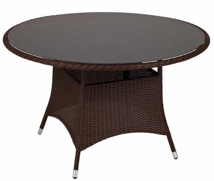 Mesa Alegro em Fibra Sintética Trama Café | Mestra Fibra - Alt. 73 cm X ø 120 cm *com Tampo de Vidro