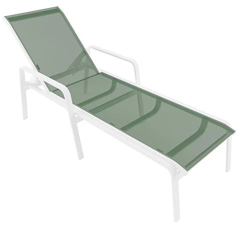 Espreguiçadeira Para Piscina Summer - Alumínio Branco, Tela Sling Verde | Empilhável