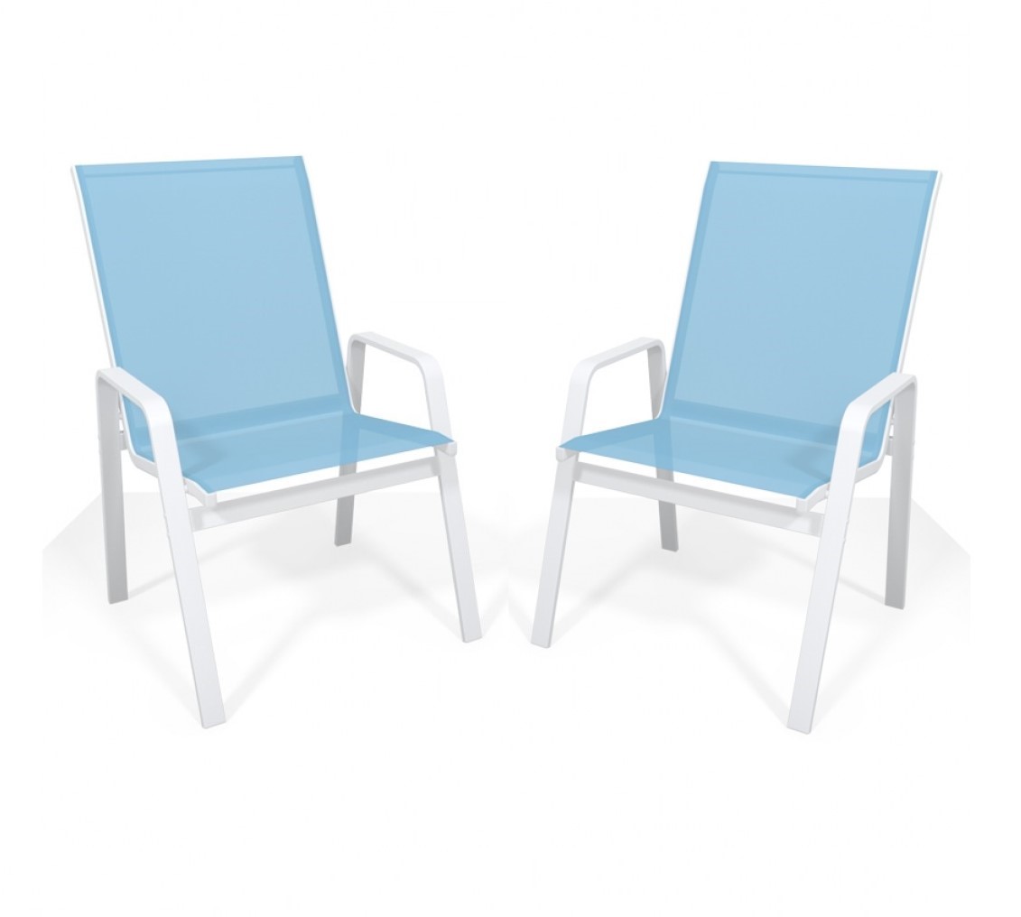 Kit Com 2 Cadeiras Para Piscina Summer - Alumínio Branco, Tela Sling Azul Claro | Empilhável
