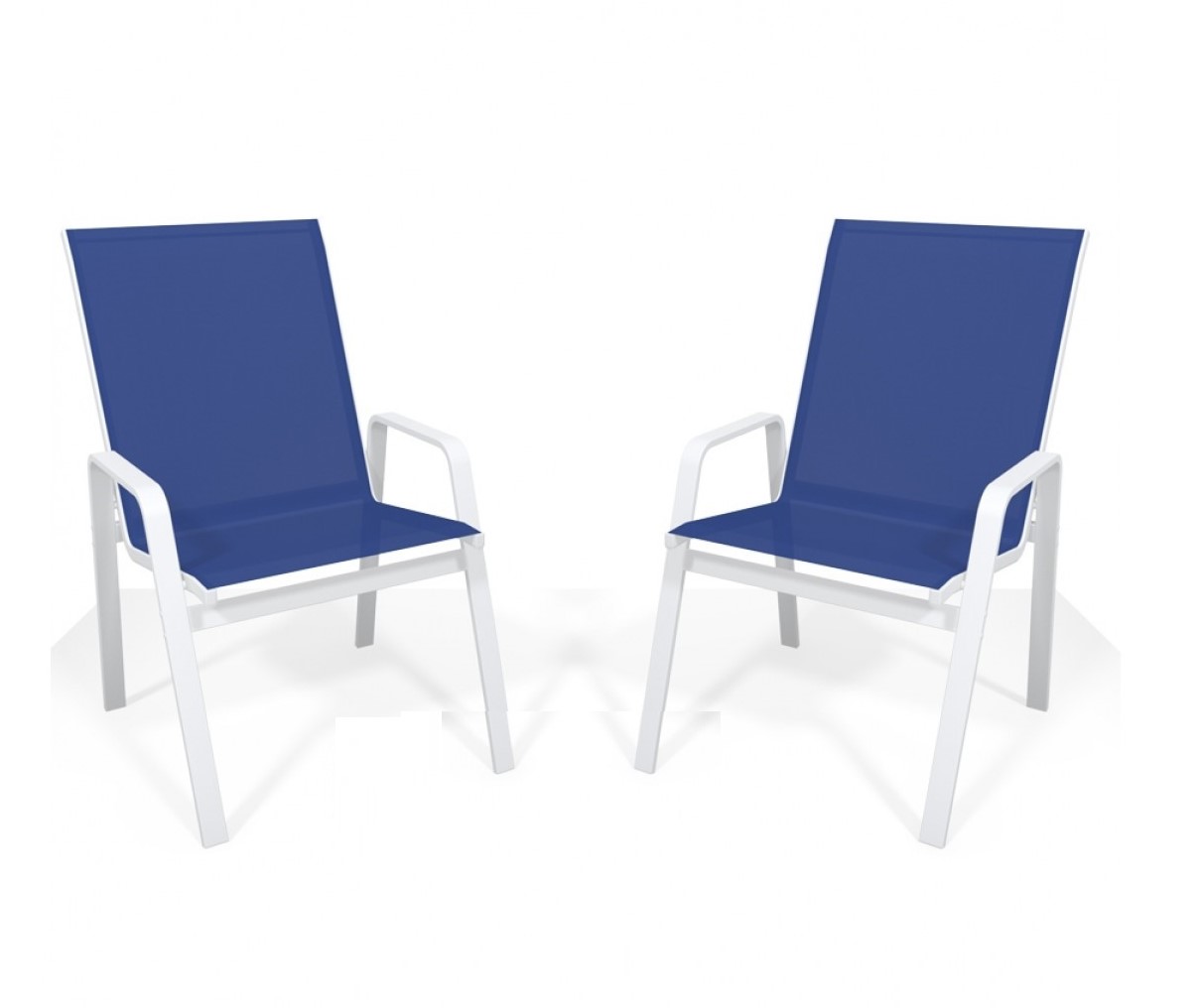 Kit Com 2 Cadeiras Para Piscina Summer - Alumínio Branco, Tela Sling Azul Escuro | Empilhável
