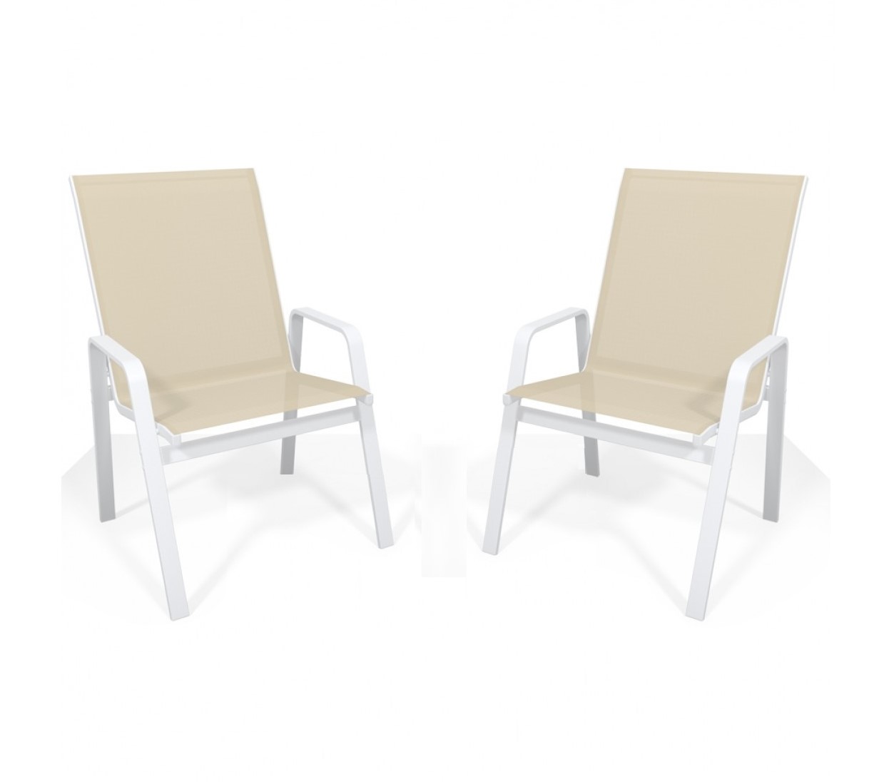 Kit Com 2 Cadeiras Para Piscina Summer - Alumínio Branco, Tela Sling Bege | Empilhável