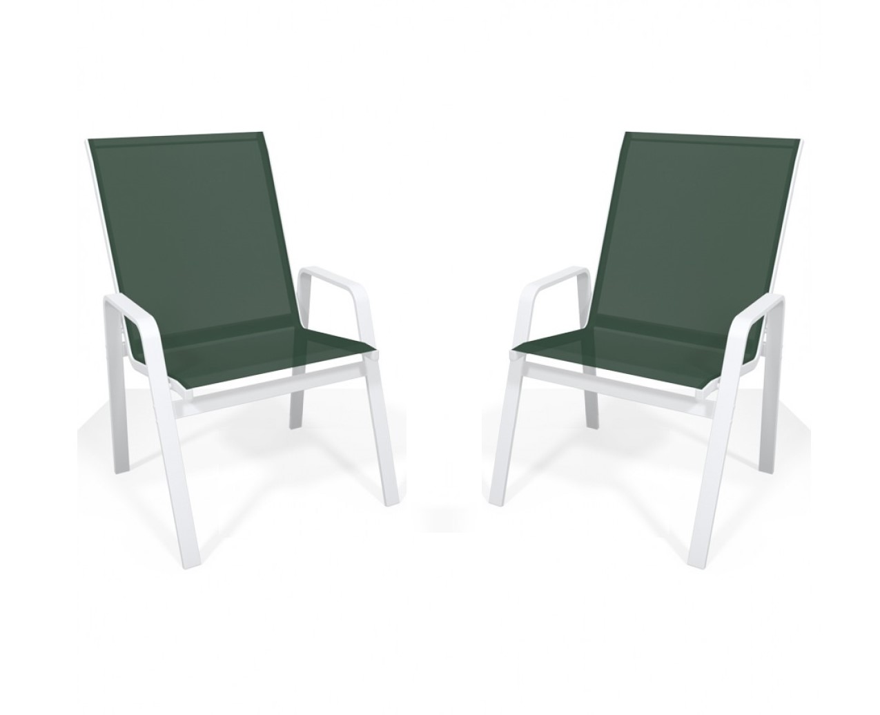 Kit Com 2 Cadeiras Para Piscina Summer - Alumínio Branco, Tela Sling Verde Escuro | Empilhável