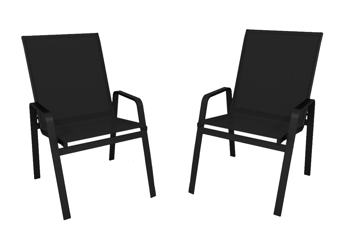 Kit Com 2 Cadeiras Para Piscina Summer - Alumínio Preto, Tela Sling Preta | Empilhável