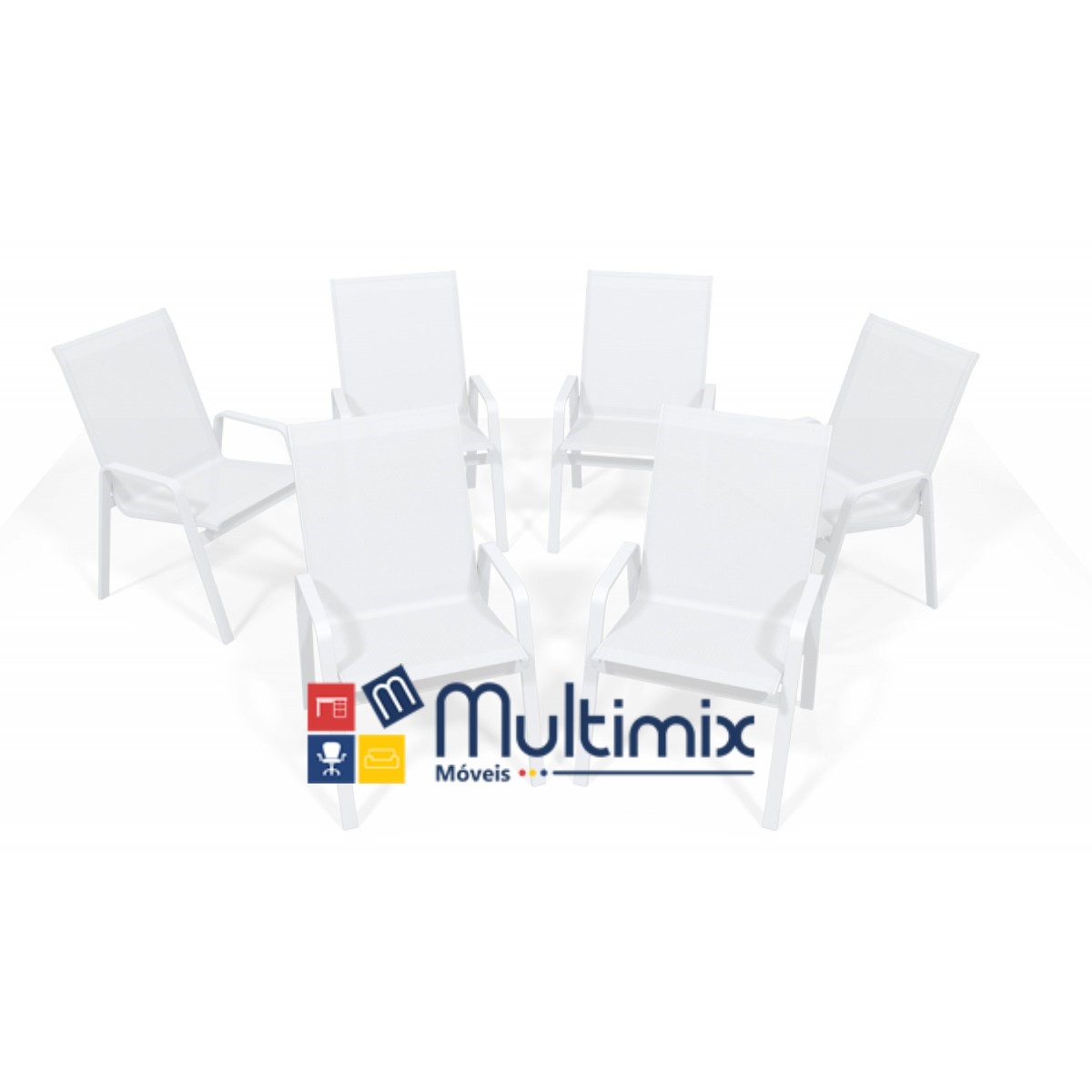 Kit 6 Com Cadeiras Para Piscina Summer - Alumínio Branco, Tela Sling Branca | Empilhável