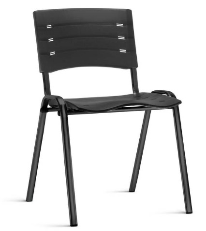Cadeira NEW ISO Fixa Empilhável | Estrutura Preta - Assento E Encosto Preto 
