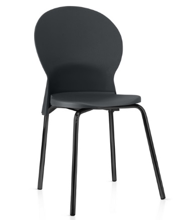Cadeira LUNA Fixa Empilhável | Estrutura Preta Ou Cinza - Assento E Encosto Preto *Sem Braço