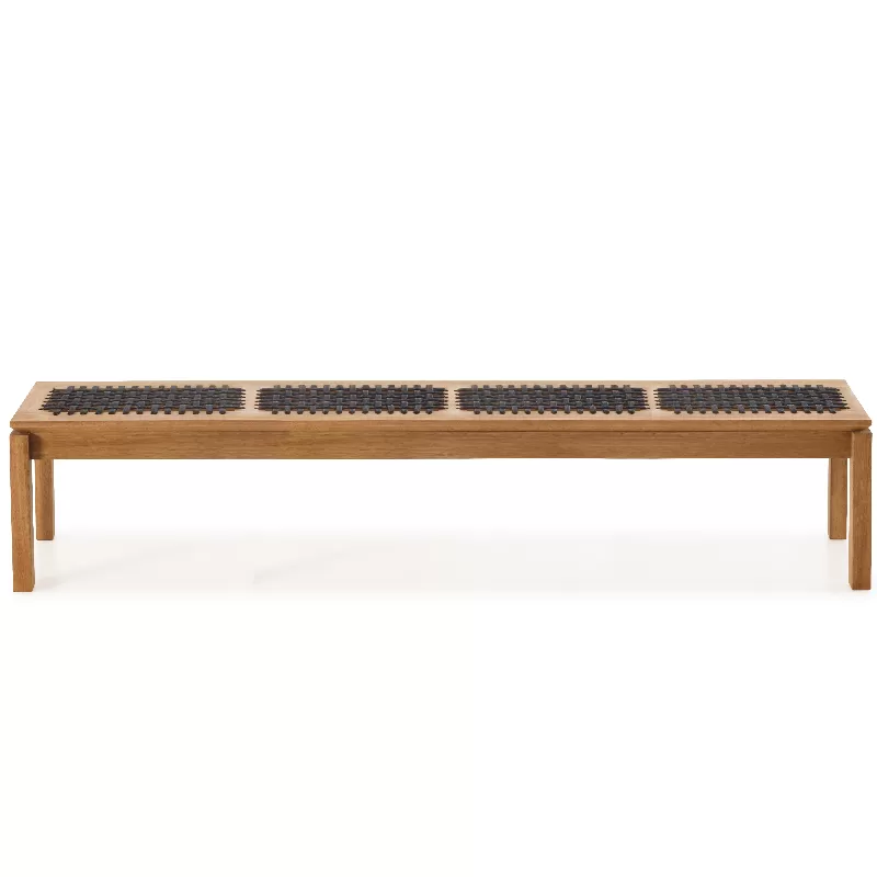 Banco Em Madeira Corda Areia E Cores | Linha Traço - Alt. 0,43 Cm X Larg. 2,20 Cm X Prof. 0,37 Cm - Espaço Casa E Jardim