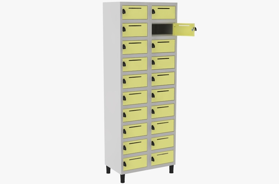 Locker Caixa Postal De Aço Correspondência I Porta Celular e Objetos - 20 Portas | Fechadura, Portas Cor Amarelo, Easylock, Cores Diversas