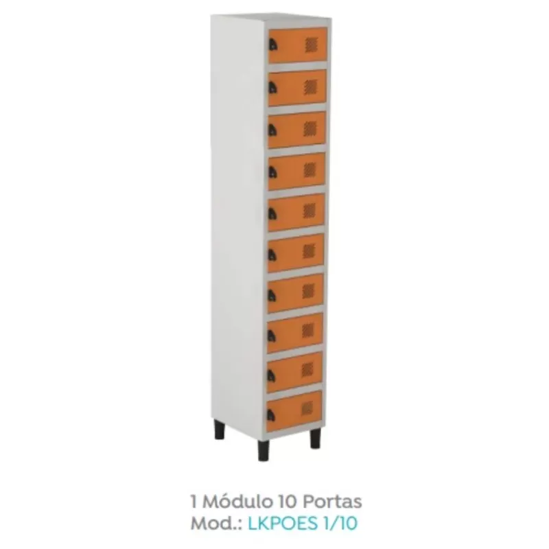 Locker em aço | Porta Celular e Objetos - 10 Portas | Fechadura Easylock - Pitão para cadeado, Cores Diversas