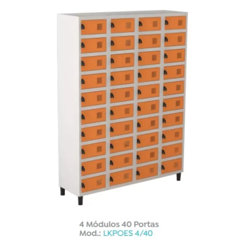 Locker em aço | Porta Celular e Objetos - 40 Portas | Fechadura Easylock - Pitão para cadeado, Cores Diversas