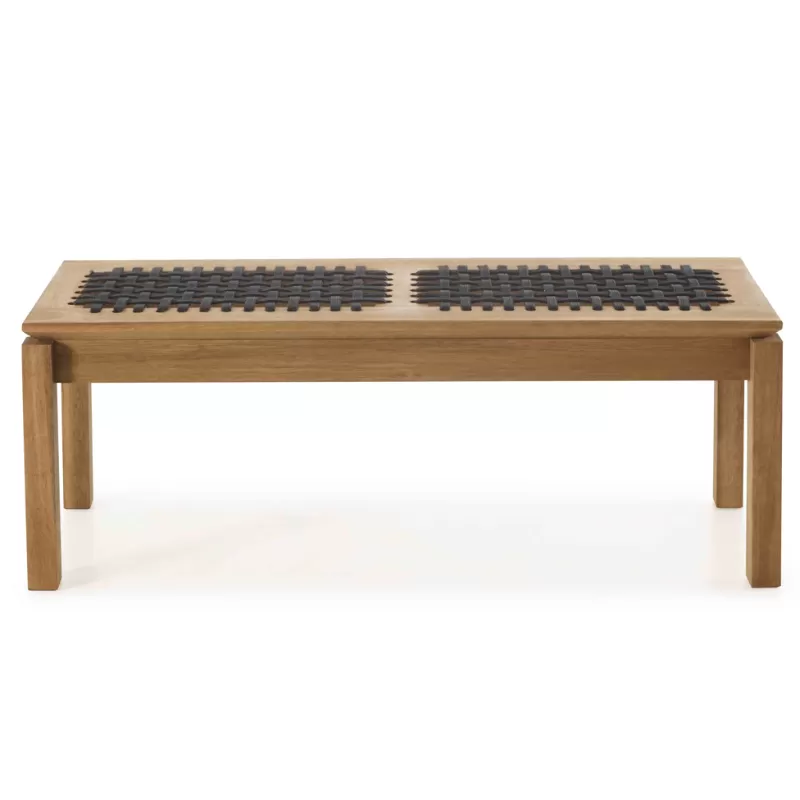 Banco Em Madeira Corda Preta | Linha Traço - Alt. 0,43 Cm X Larg. 1,40 Cm X Prof. 0,37 Cm - Espaço Casa E Jardim