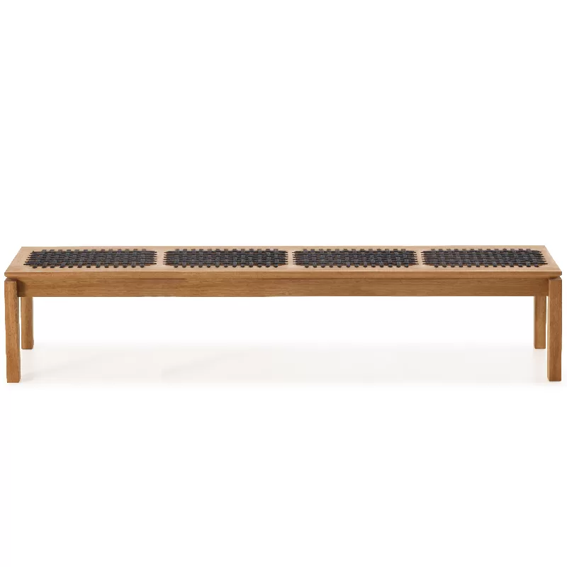 Banco Em Madeira Corda Preta | Linha Traço - Alt. 0,43 Cm X Larg. 2,20 Cm X Prof. 0,37 Cm - Espaço Casa E Jardim